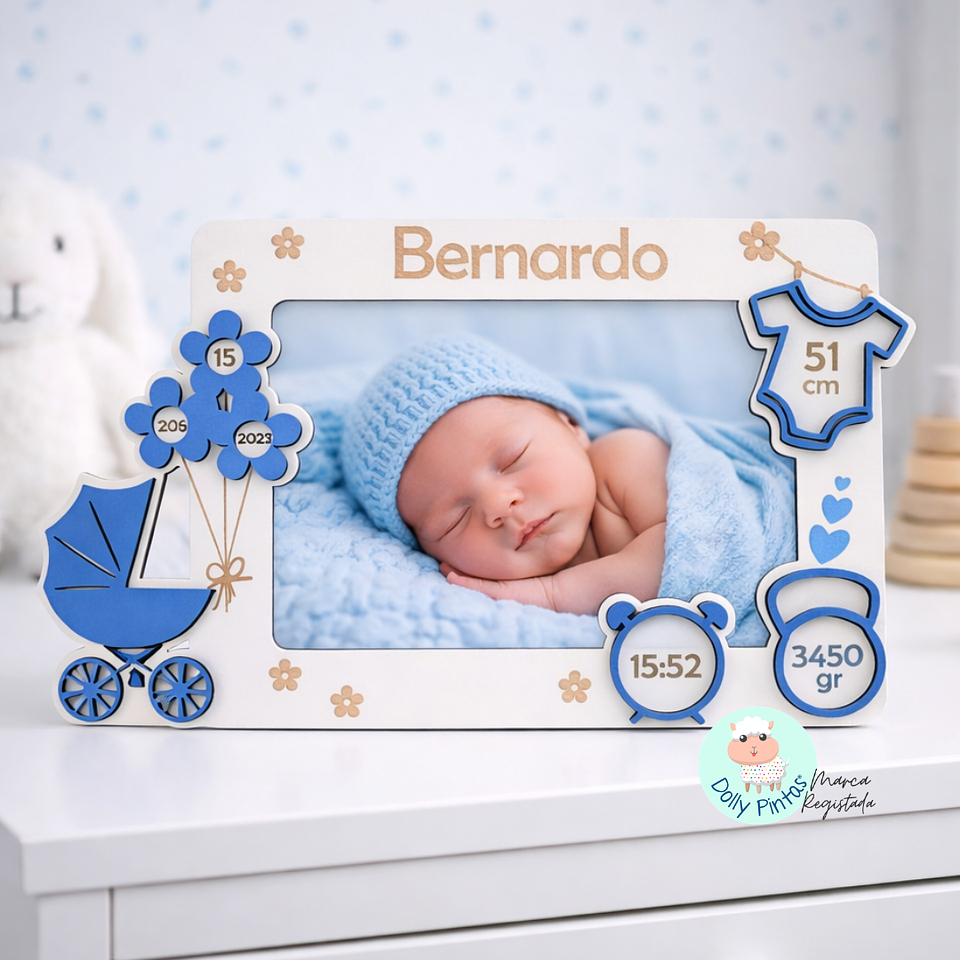Moldura Foto “Dados de Nascimento Carrinho” Personalizada 2