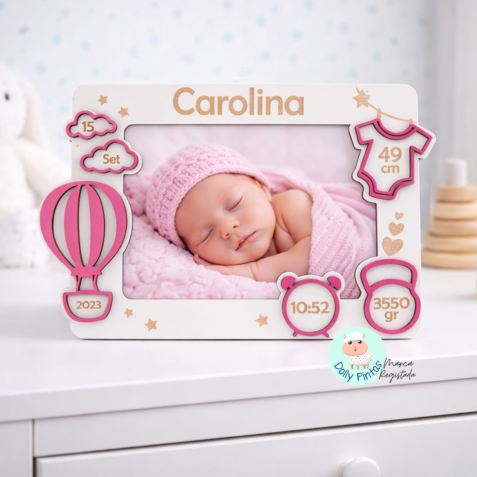 Moldura Foto “Dados de Nascimento Balão” Personalizada 2