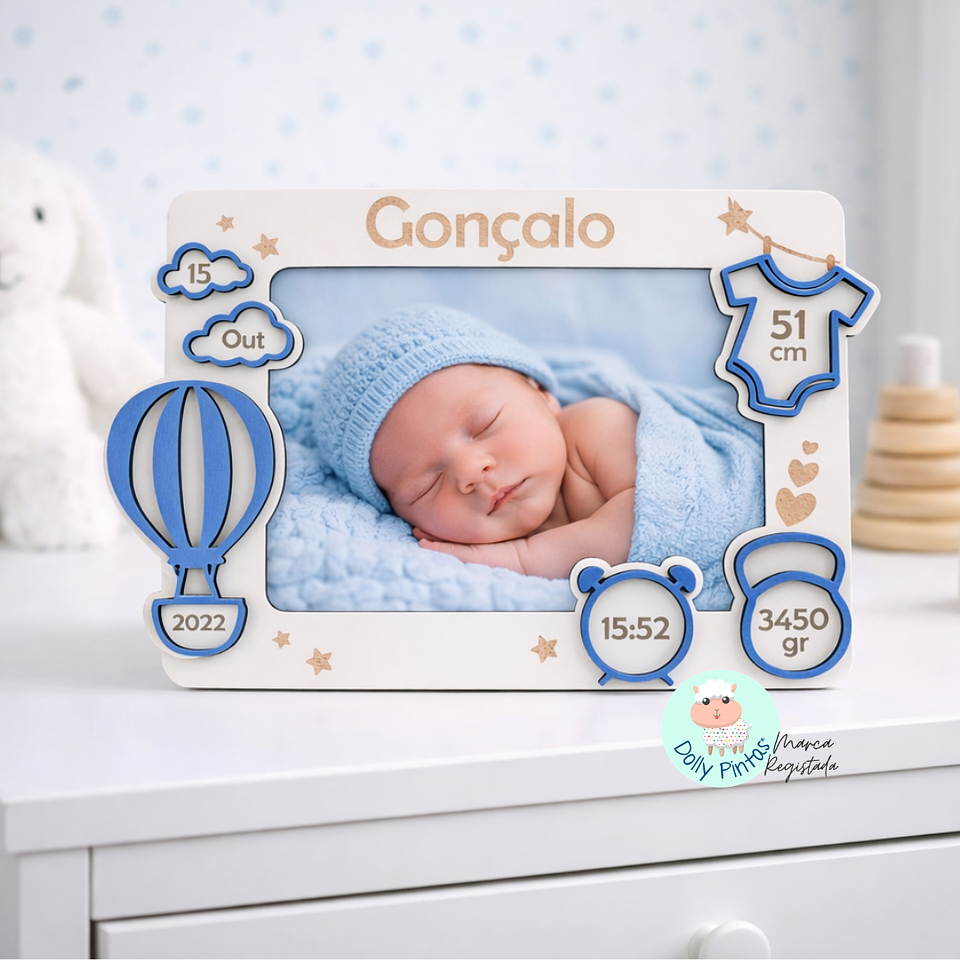 Moldura Foto “Dados de Nascimento Balão” Personalizada 1