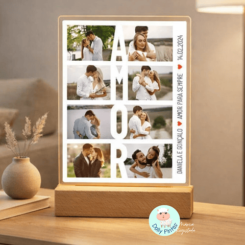 Candeeiro Led "Amor" com Fotos Personalizado