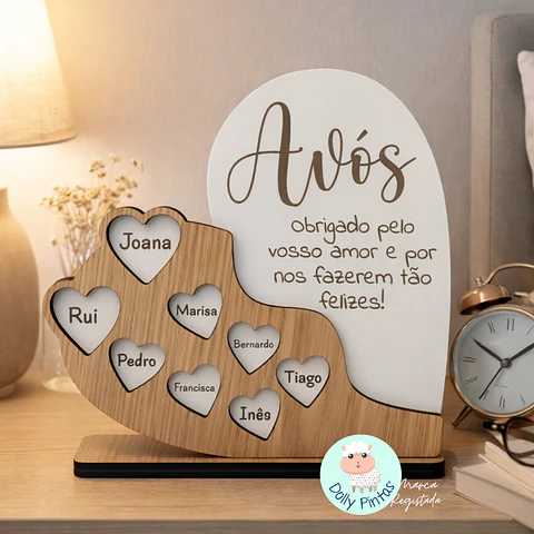 Placa Decorativa Coração "Parentescos" Personalizada
