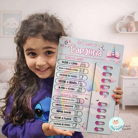 Quadro de Tarefas Diárias Infantil "Unicórnio" Personalizado