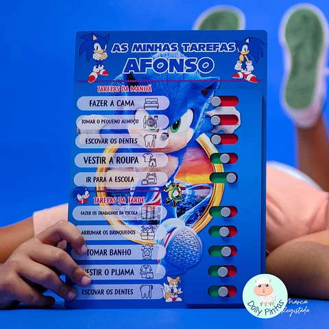 Quadro de Tarefas Diárias Infantil "Sonic" Personalizado