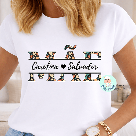 T-shirt "Mãe Corações" Personalizada (adulto)