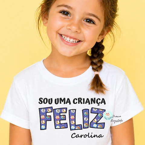 T-shirt "Sou uma Criança Feliz - Princesas Disney" Personalizada (criança)