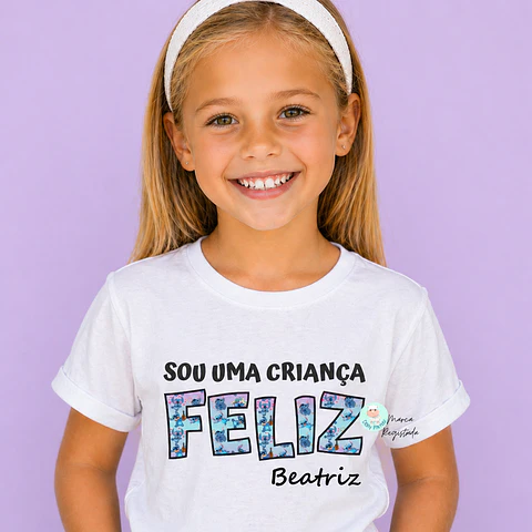 T-shirt "Sou uma Criança Feliz - Stitch" Personalizada (criança)