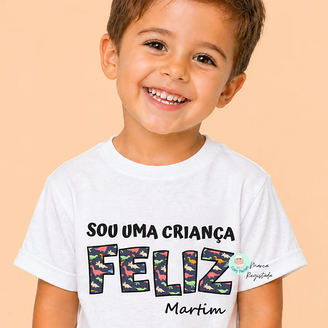 T-shirt "Sou uma Criança Feliz - Dinossauros" Personalizada (criança)