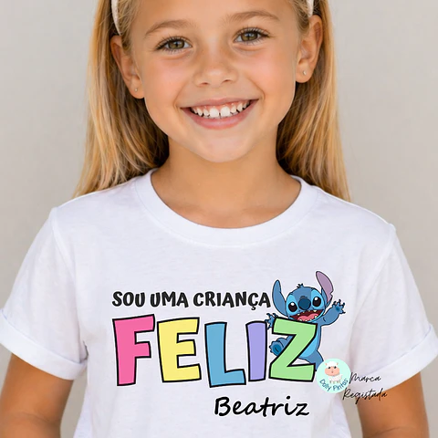 T-shirt "Sou uma Criança Feliz - Stitch" Personalizada (criança)