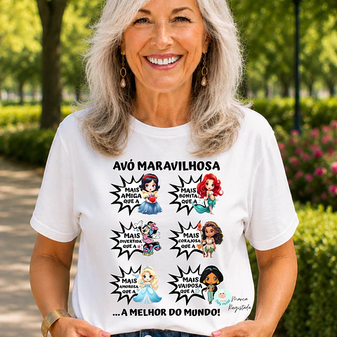 T-shirt "Avó Maravilhosa Princesas" Personalizada (adulto)