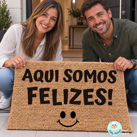Tapete Entrada "Aqui Somos Felizes" Personalizado