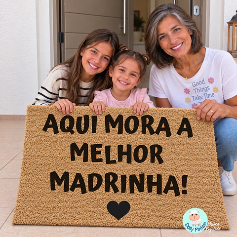 Tapete Entrada "Aqui Mora a Melhor Madrinha" Personalizado