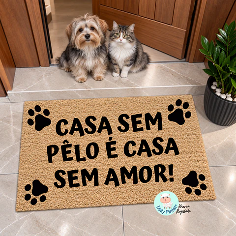 Tapete Entrada "Casa com Pêlo, Casa sem Amor" Personalizado