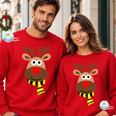 Camisola Sweat Natal "Rena Cachecol" Personalizada (criança e adulto)