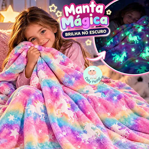 Manta Mágica UNICÓRNIOS E ESTRELAS RAINBOW (brilha no escuro)