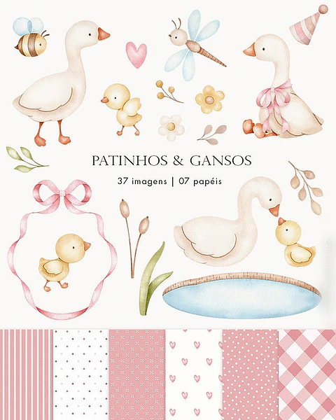 Patinhos e Gansos Rosa - Kit Digital