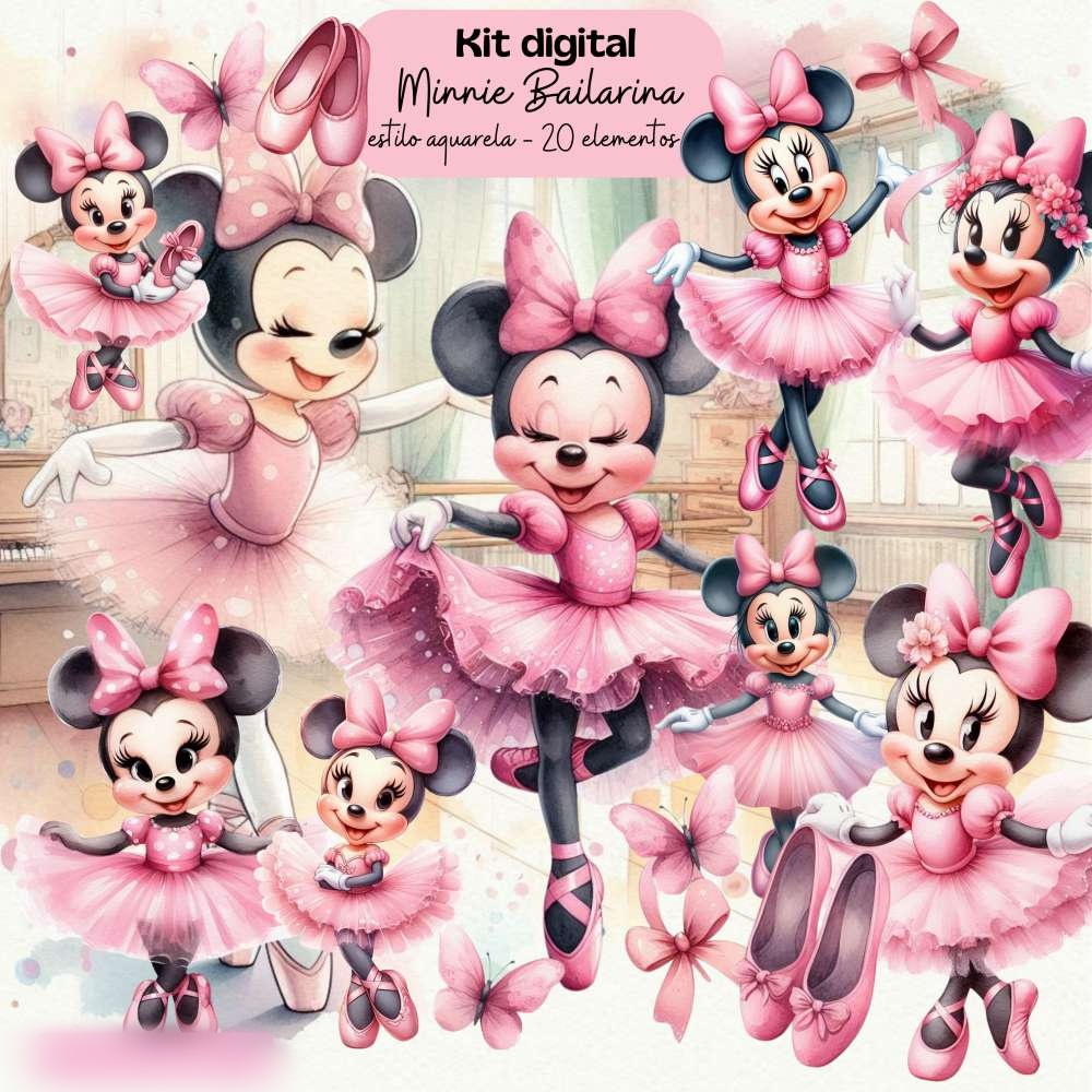 Minnie Bailarina Aquarela - Kit Digital 1