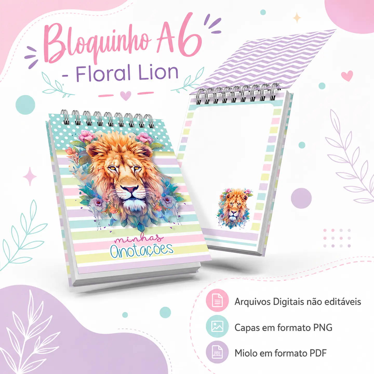 Bloquinho A6 - Leão Floral 1