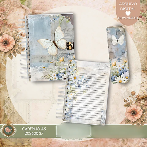Caderno A5 - Floral Borboletas