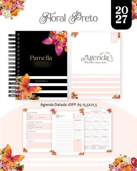 Floral Preto - Encadernação 2027