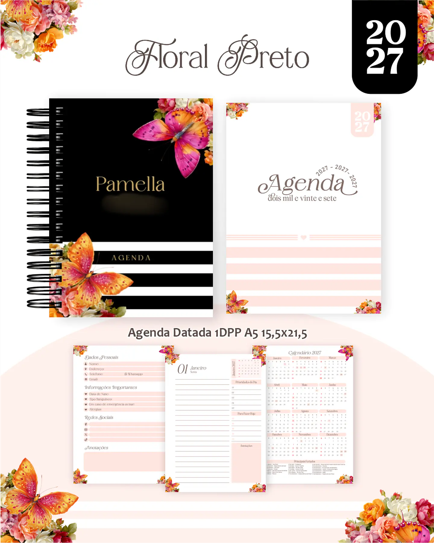 Floral Preto - Encadernação 2027 1