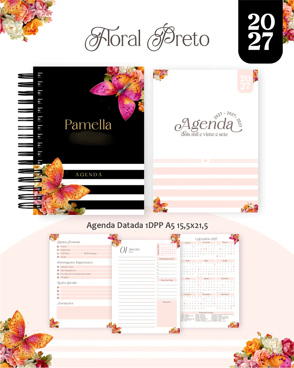 Floral Preto - Encadernação 2027 1
