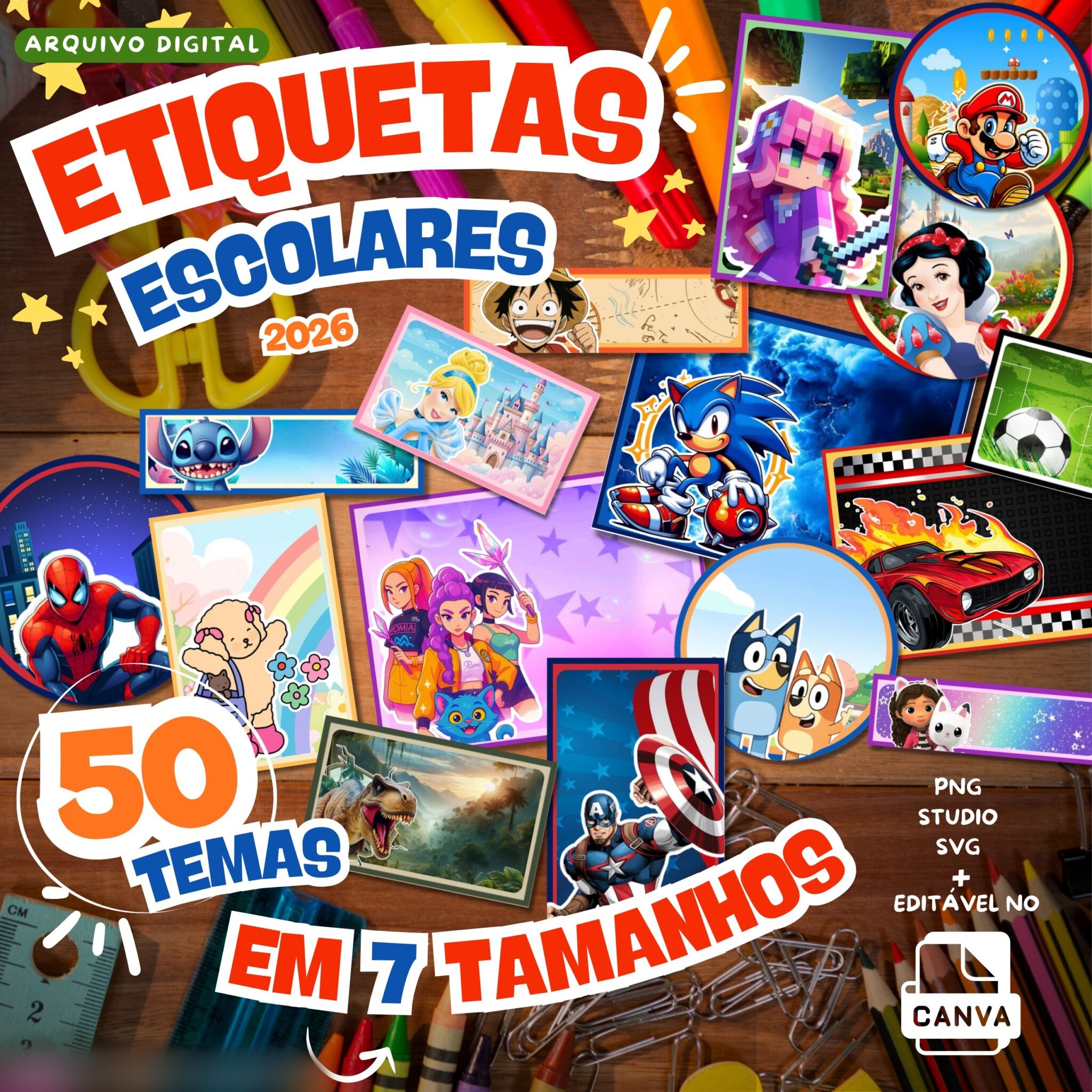 Combo Etiquetas Escolares (50 Temas) - Volta às Aulas 1