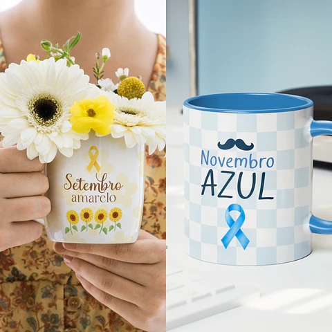 Kit Canecas Setembro Amarelo e Novembro Azul