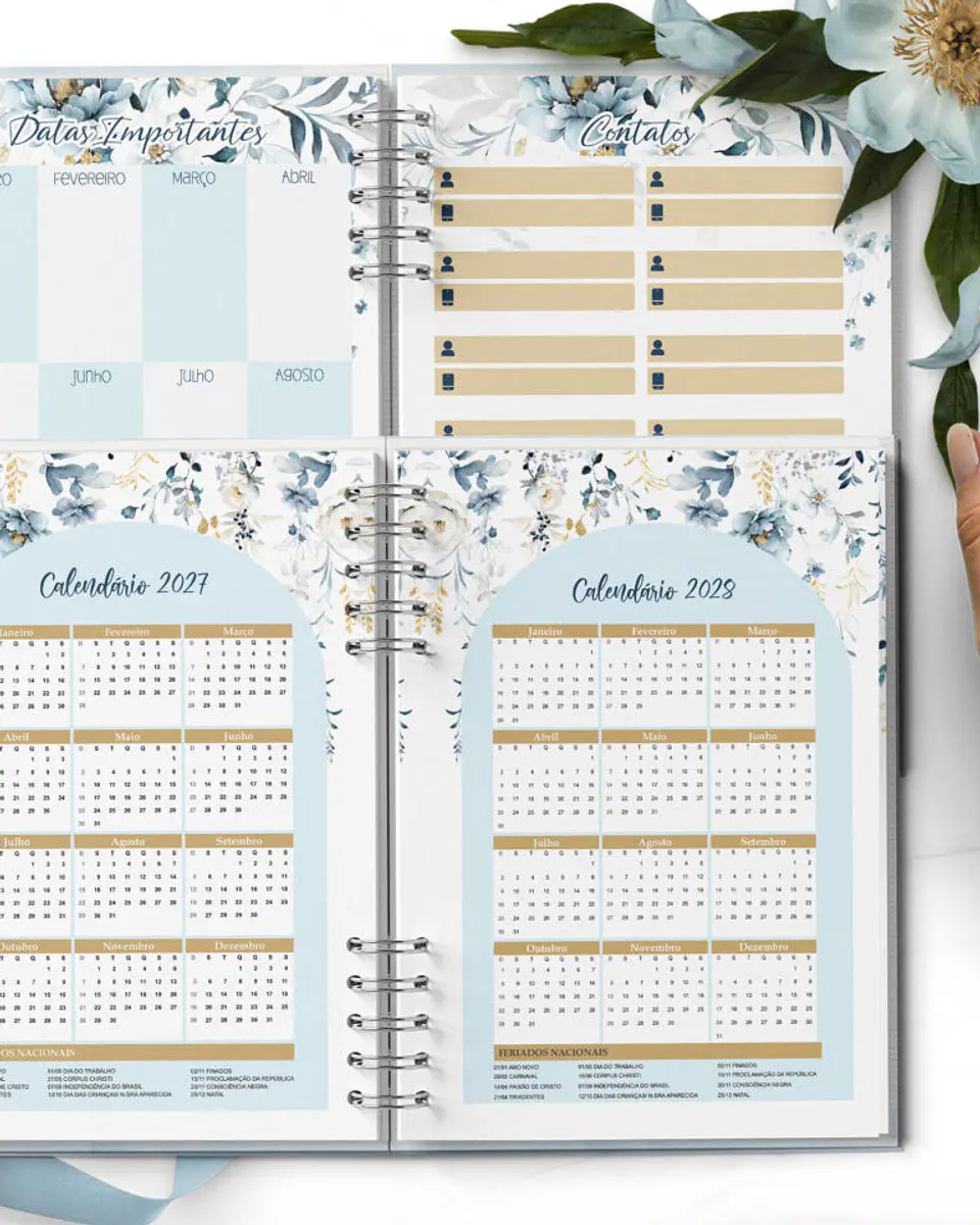 Combo 8 Agendas 2027 e Permanente - Floral Azul 4