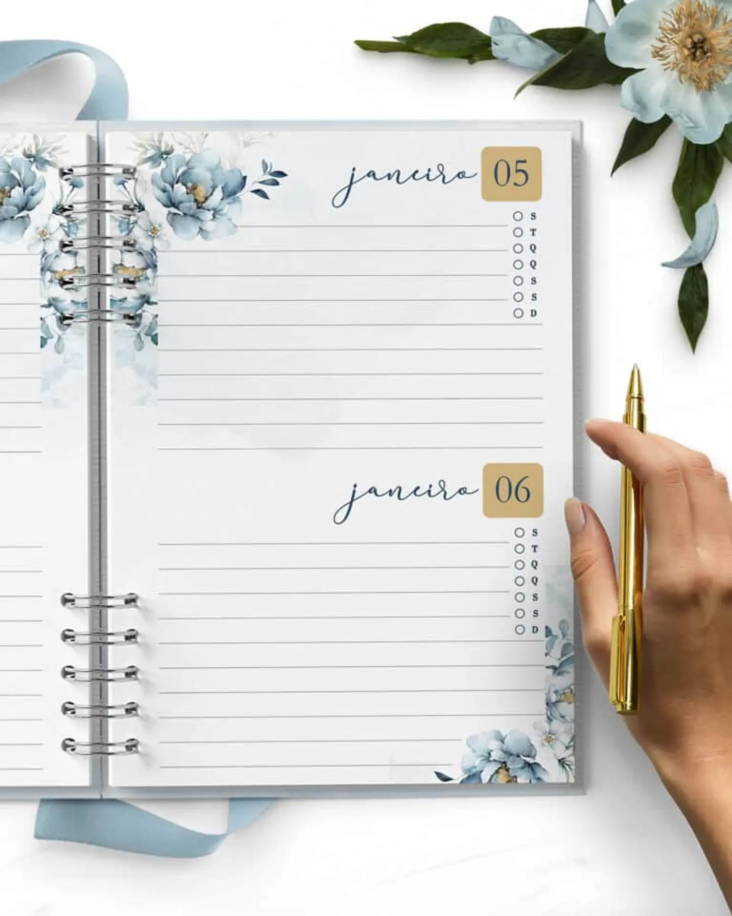 Combo 8 Agendas 2027 e Permanente - Floral Azul 5