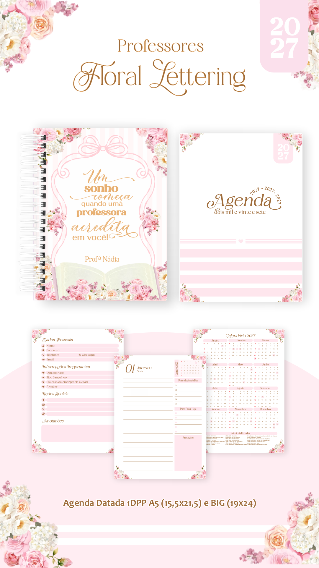 Combo Encadernação Floral Delicado - Dia dos Professores 6