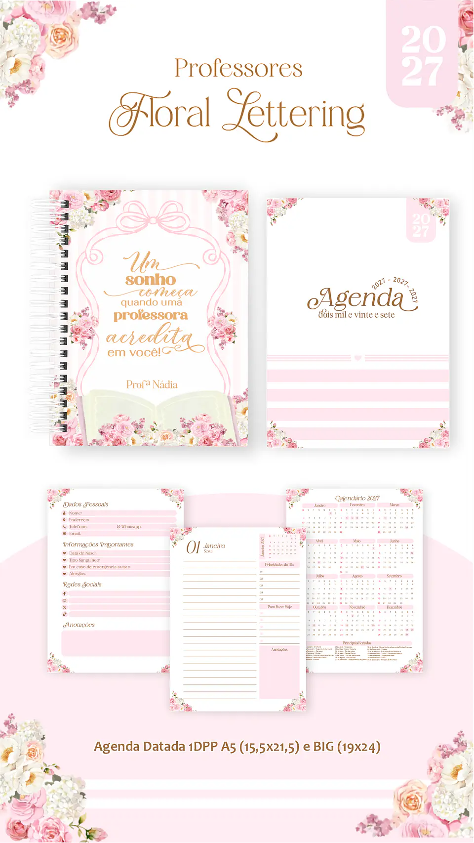 Combo Encadernação Floral Delicado - Dia dos Professores 6