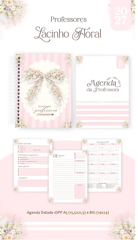 Combo Encadernação Lacinho Floral - Dia dos Professores