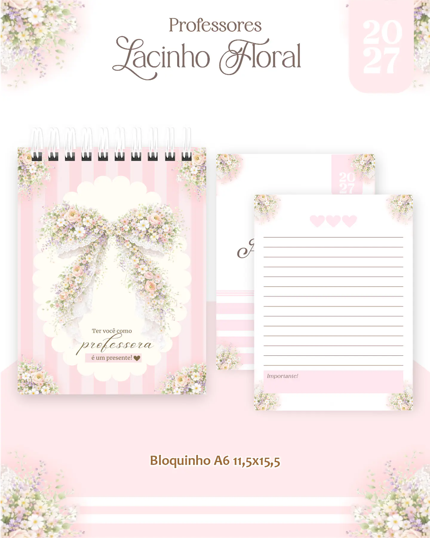 Combo Encadernação Lacinho Floral - Dia dos Professores 6