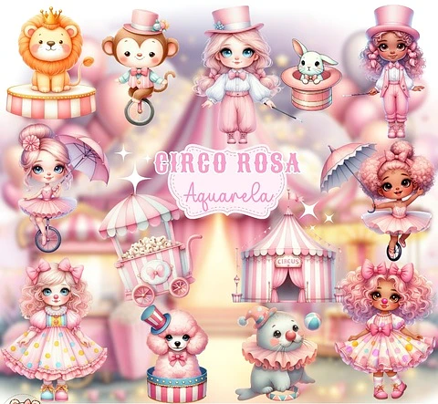 Circo Rosa Aquarela- Kit Digital  