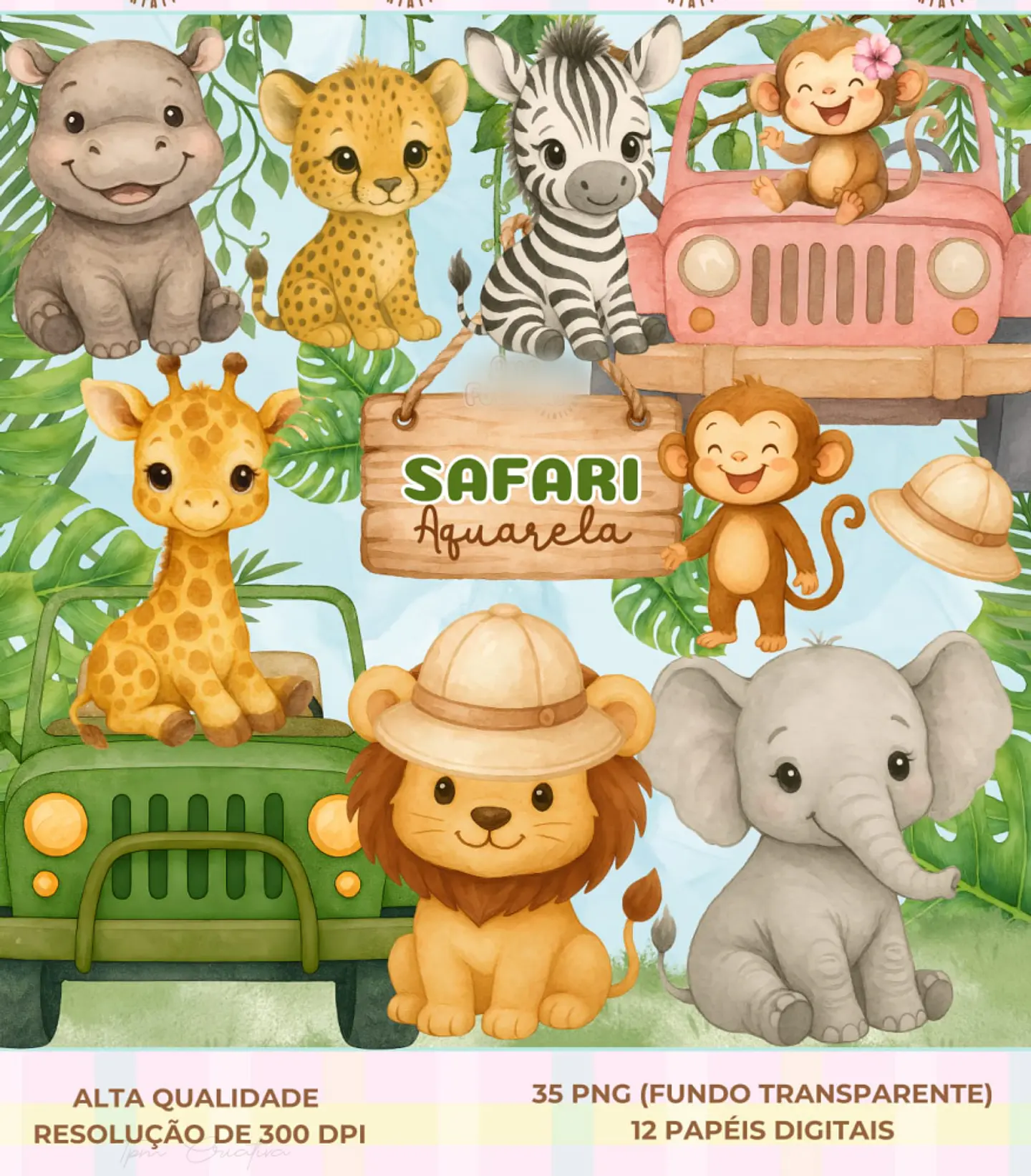 Safari - Aquarela- Kit Digital   1
