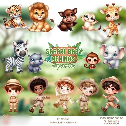 Safari Baby Menino - Aquarela- Kit Digital  1