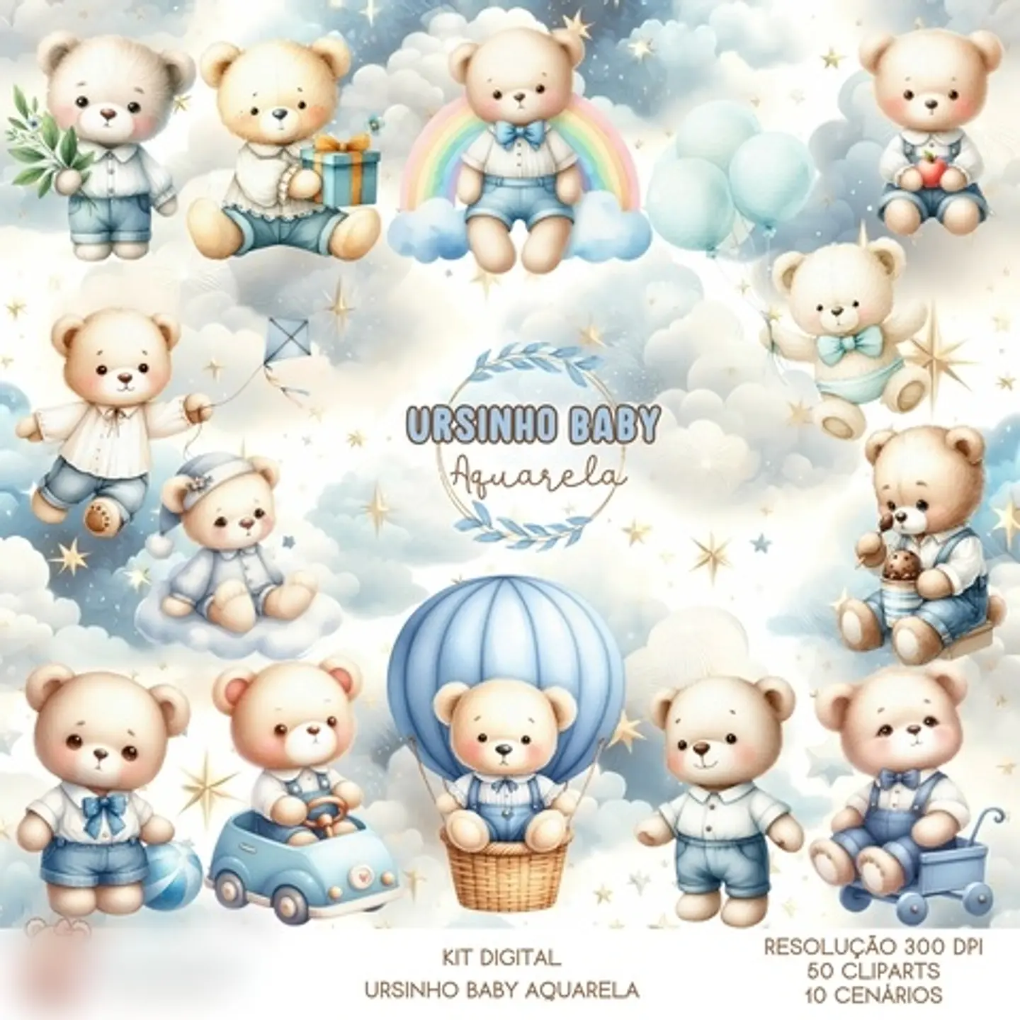 Ursinho Baby - Aquarela- Kit Digital   1