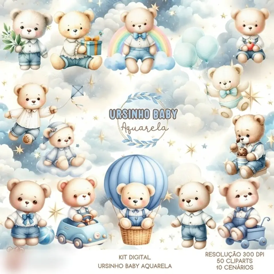 Ursinho Baby - Aquarela- Kit Digital   1