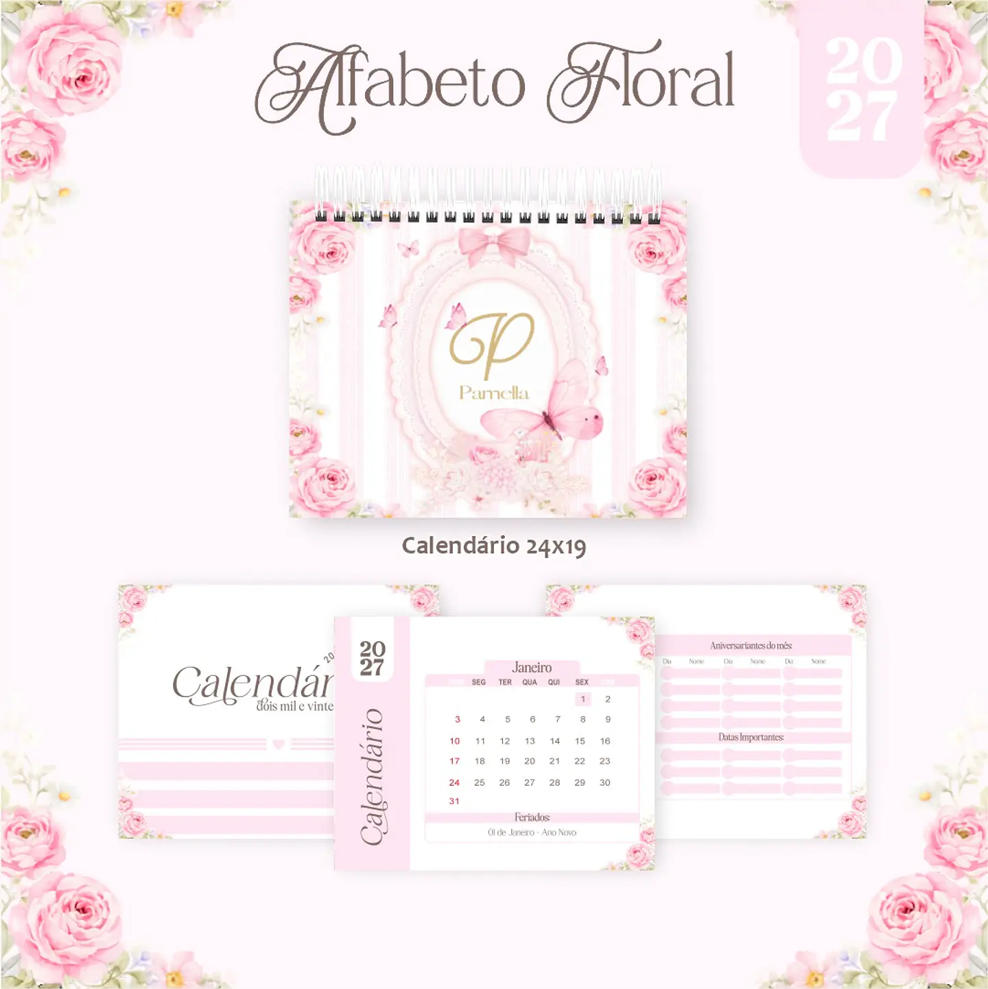 Calendário 2027 - Alfabeto Floral 1