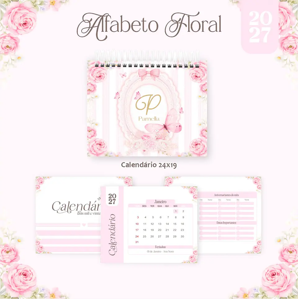 Calendário 2027 - Alfabeto Floral 1