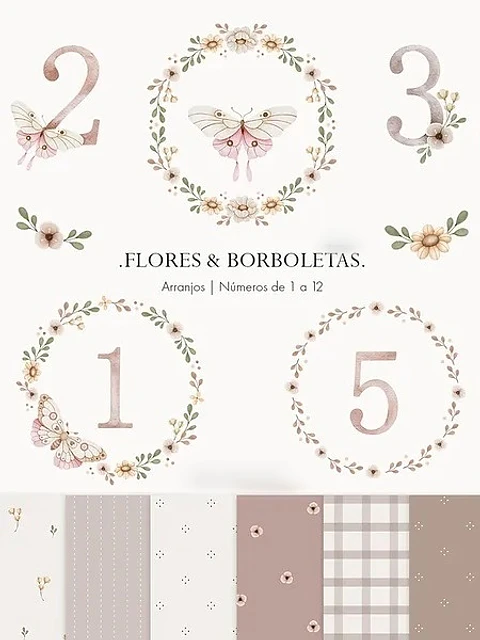 Mêsversário Borboletas e Flores - Kit Digital