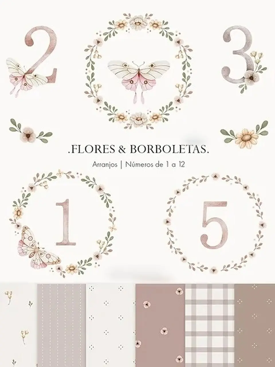 Mêsversário Borboletas e Flores - Kit Digital 1