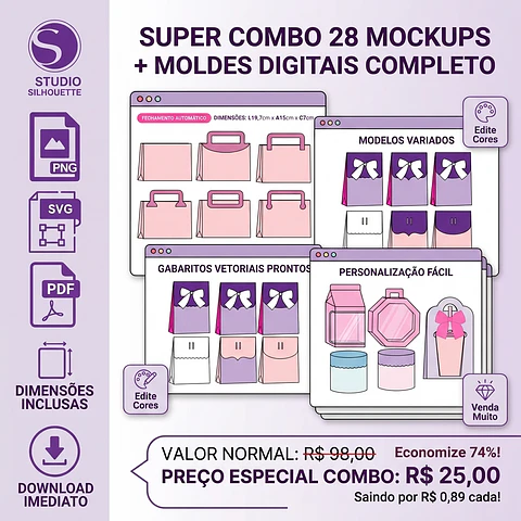 Super Combo 25 Mockups + Moldes - Arquivos de Corte