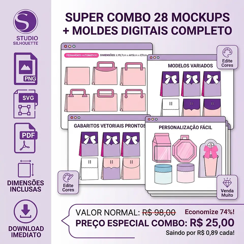 Super Combo 25 Mockups + Moldes - Arquivos de Corte 1