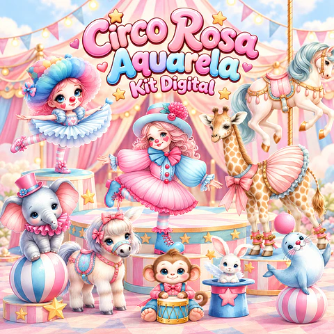 Circo Rosa Aquarela - Kit Digital