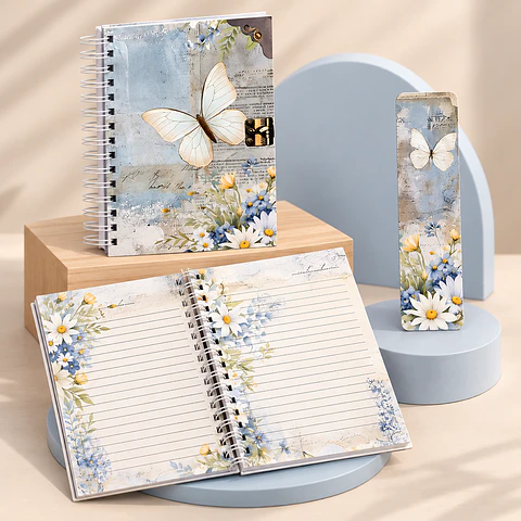 Caderno A5 - Floral Borboletas