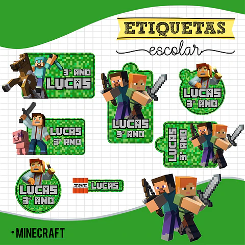 Minecraft - Etiquetas Escolares