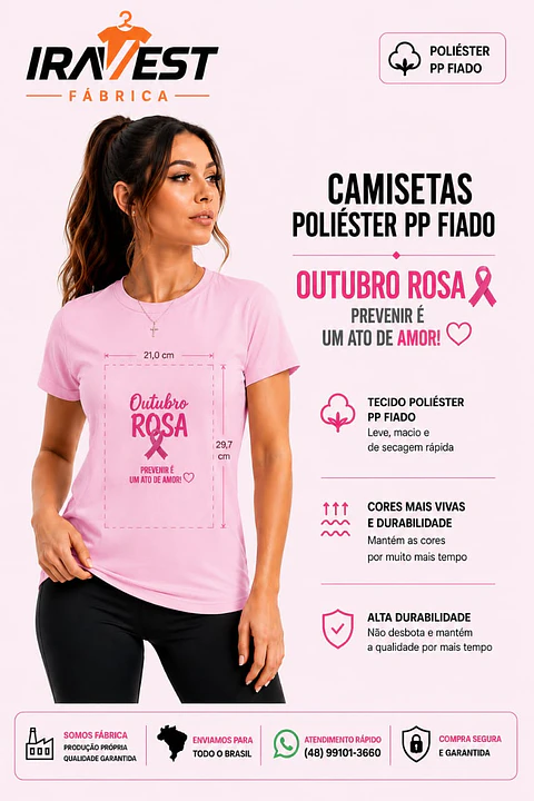 Camiseta Poliéster Outubro Rosa