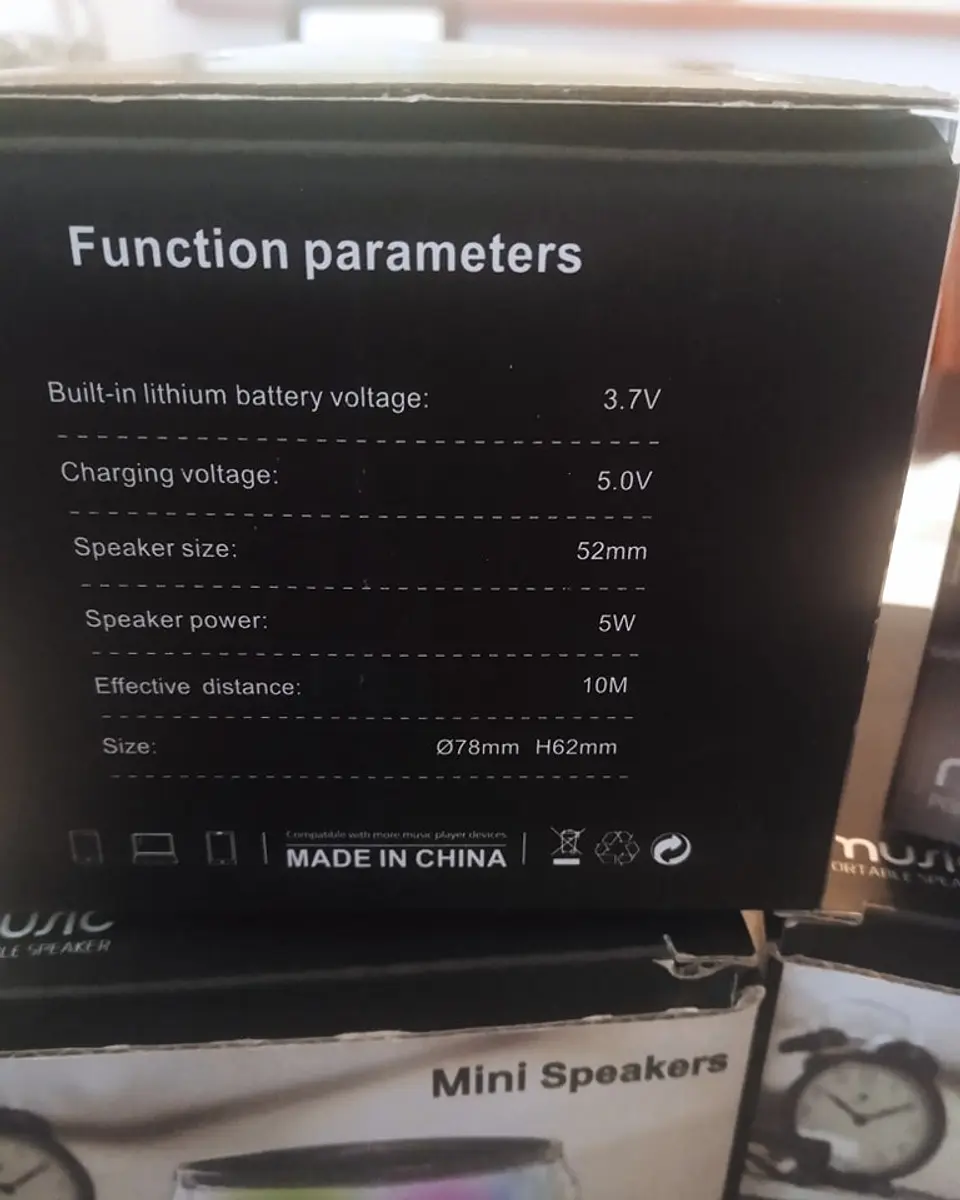 Mini coluna de som com iluminação, Hi-fi e estéreo 5W 5