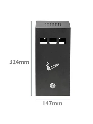Cinzeiro de parede para exterior de metal preto 147 x 60 x 324 mm